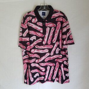Ready Golf All Over Bacon Pattern Polo Shirt Men's Size XL